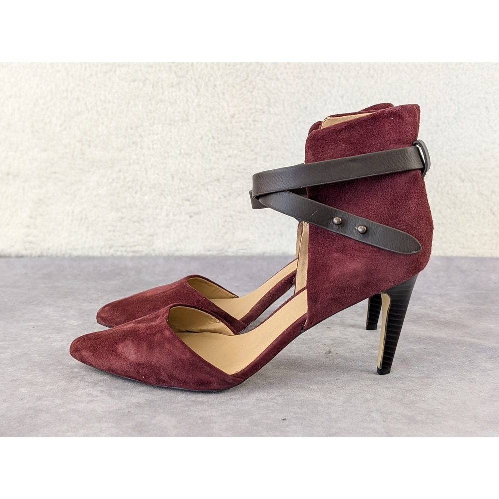 Joe's Jeans Burgundy Suede Ankle Wrap D'Orsay Pointed Toe Pumps Mens 10M